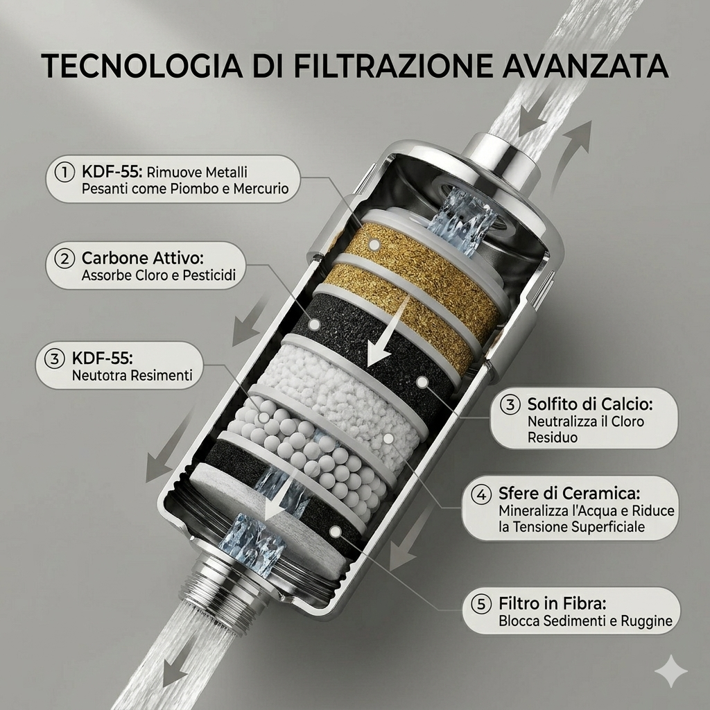 Filtro anticalcare per doccia Purezza e Benessere per Pelle e Capelli