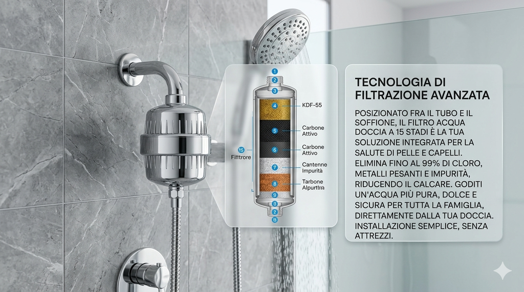 Filtro anticalcare per doccia Purezza e Benessere per Pelle e Capelli