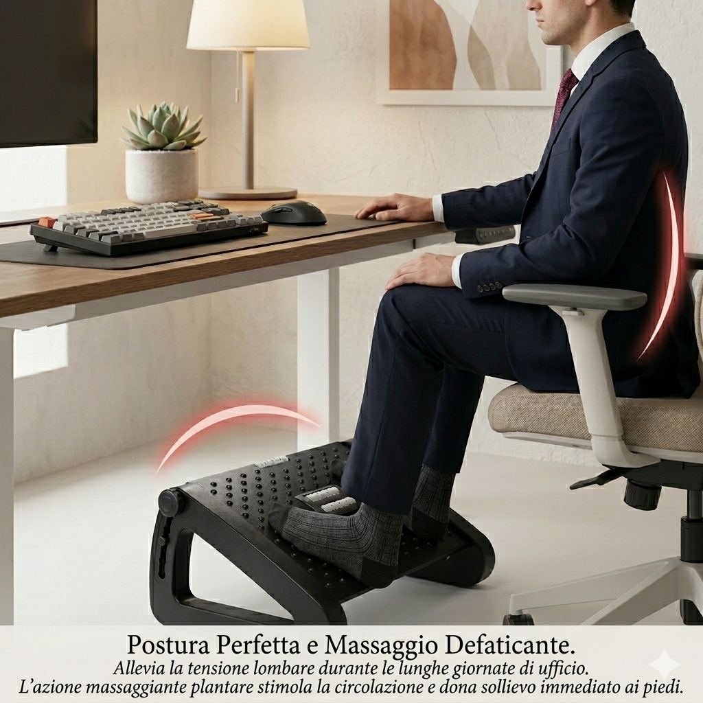 Poggiapiedi da Scrivania Ergonomico con Rulli Massaggianti e Inclinazione Regolabile