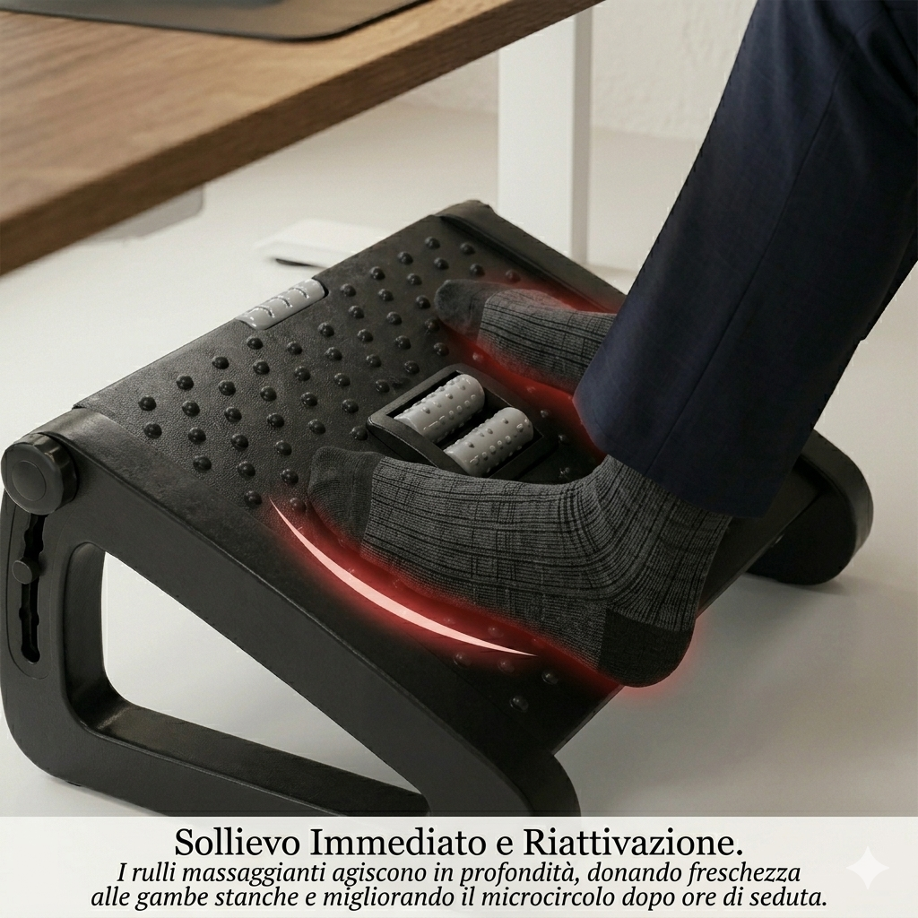 Poggiapiedi da Scrivania Ergonomico con Rulli Massaggianti e Inclinazione Regolabile