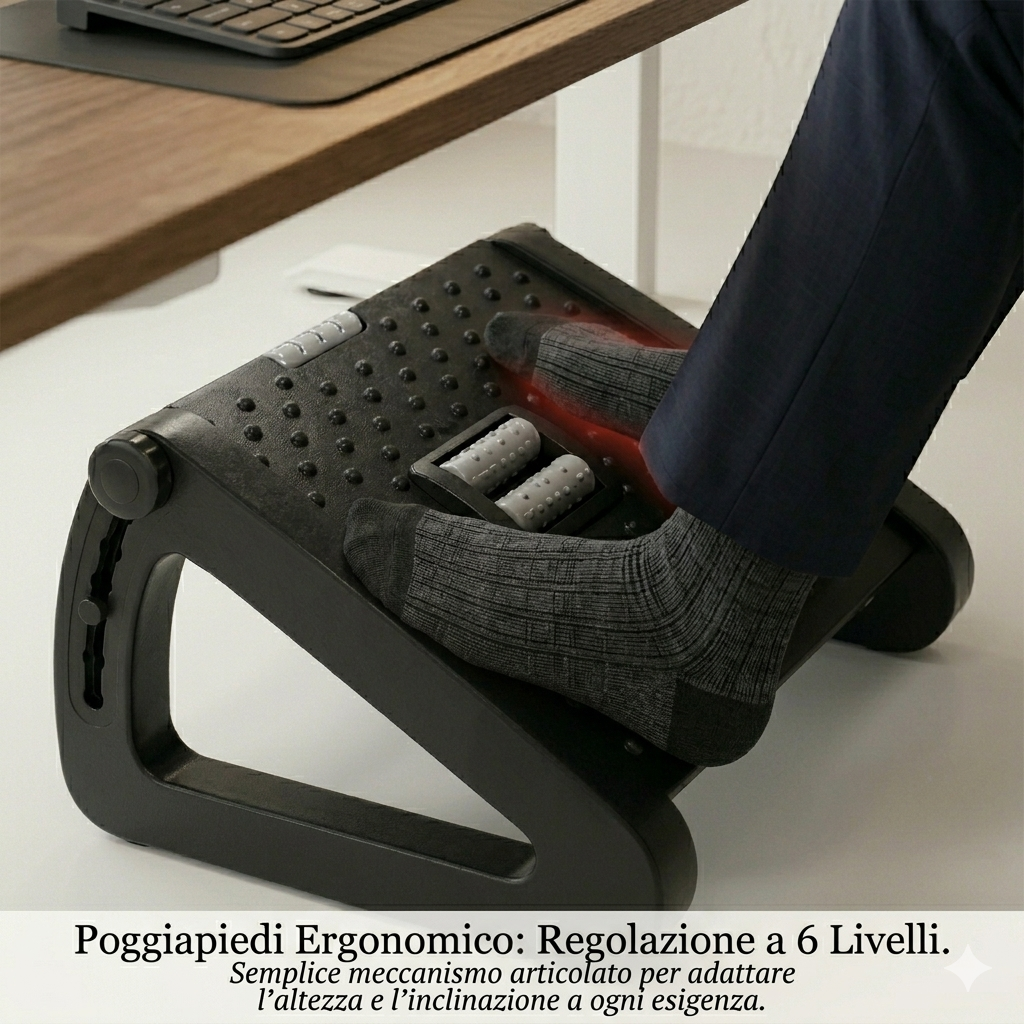 Poggiapiedi da Scrivania Ergonomico con Rulli Massaggianti e Inclinazione Regolabile