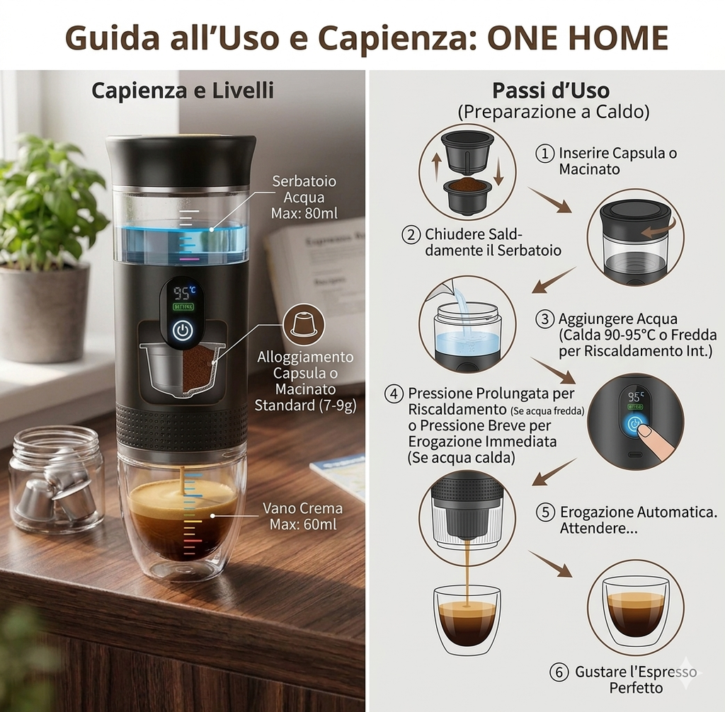 Macchina per Caffè Espresso Portatile con Display Digitale
