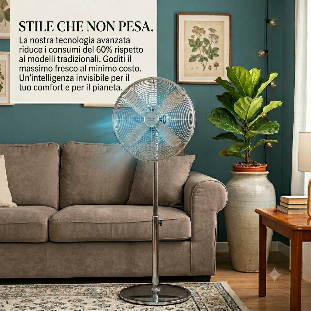 Ventilatore Vintage EnergySilence 620: Design Retro in Acciaio Cromato con Motore in Rame Ultra-Silenzioso