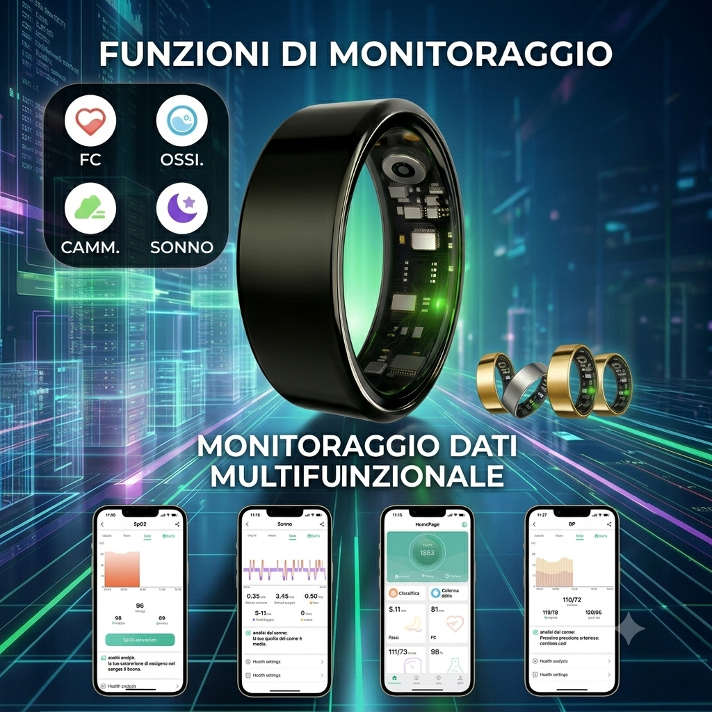 Anello Intelligente 2026– Monitoraggio Frequenza Cardiaca, Pressione Sanguigna e Sonno, Tracciamento Attività Fisica, Impermeabile
