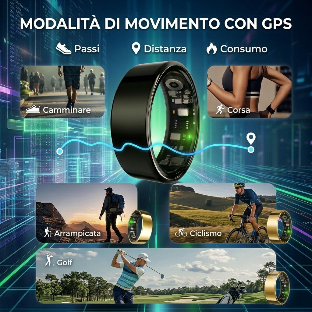 Anello Intelligente 2026– Monitoraggio Frequenza Cardiaca, Pressione Sanguigna e Sonno, Tracciamento Attività Fisica, Impermeabile