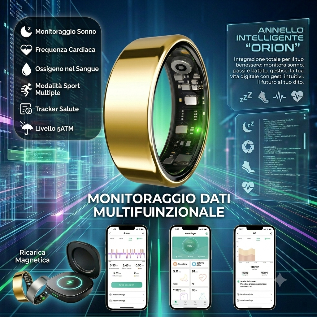 Anello Intelligente 2026– Monitoraggio Frequenza Cardiaca, Pressione Sanguigna e Sonno, Tracciamento Attività Fisica, Impermeabile