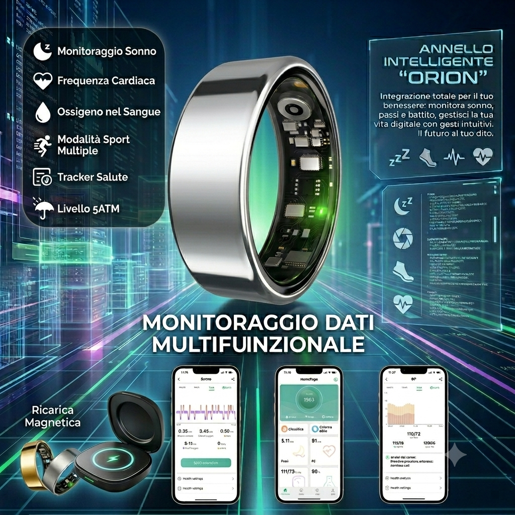 Anello Intelligente 2026– Monitoraggio Frequenza Cardiaca, Pressione Sanguigna e Sonno, Tracciamento Attività Fisica, Impermeabile