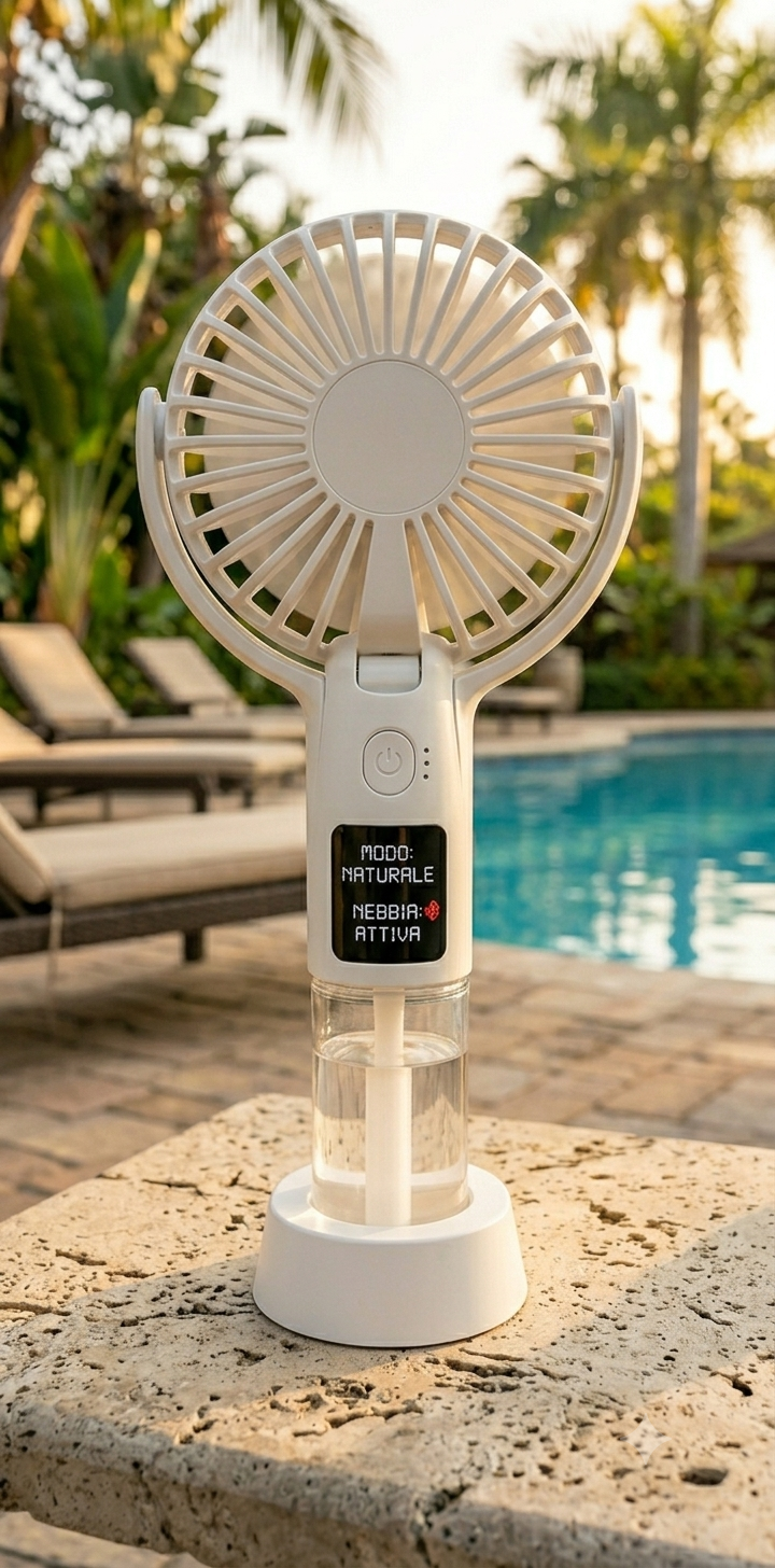 Mini Ventilatore Portatile 2-in-1: Freschezza e Idratazione Sempre con Te
