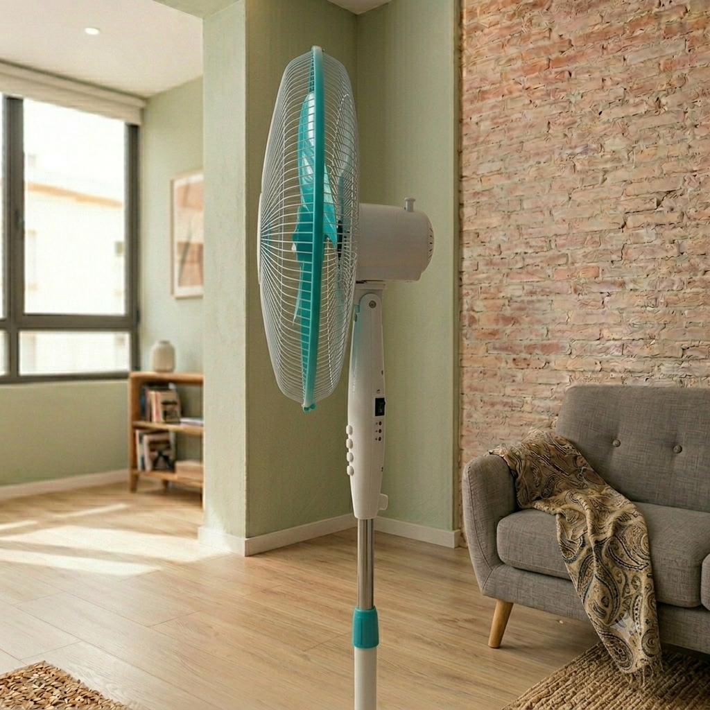 Ventilatore a Piantana 40W, 5 Pale, 3 Velocità, Oscillante e Regolabile