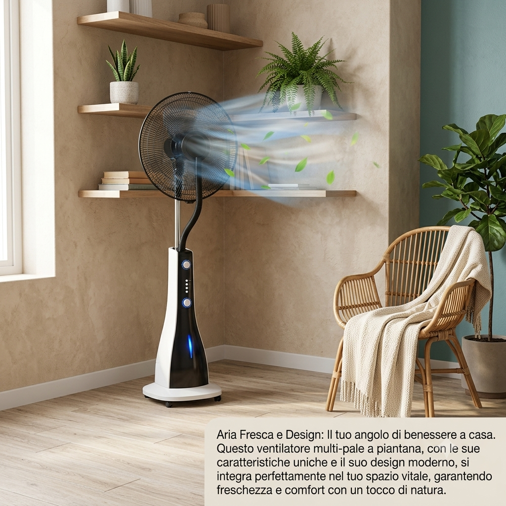 Ventilatore a Piantana con Nebulizzatore e Umidificatore, Serbatoio 3L, 3 Velocità, Timer e Telecomando
