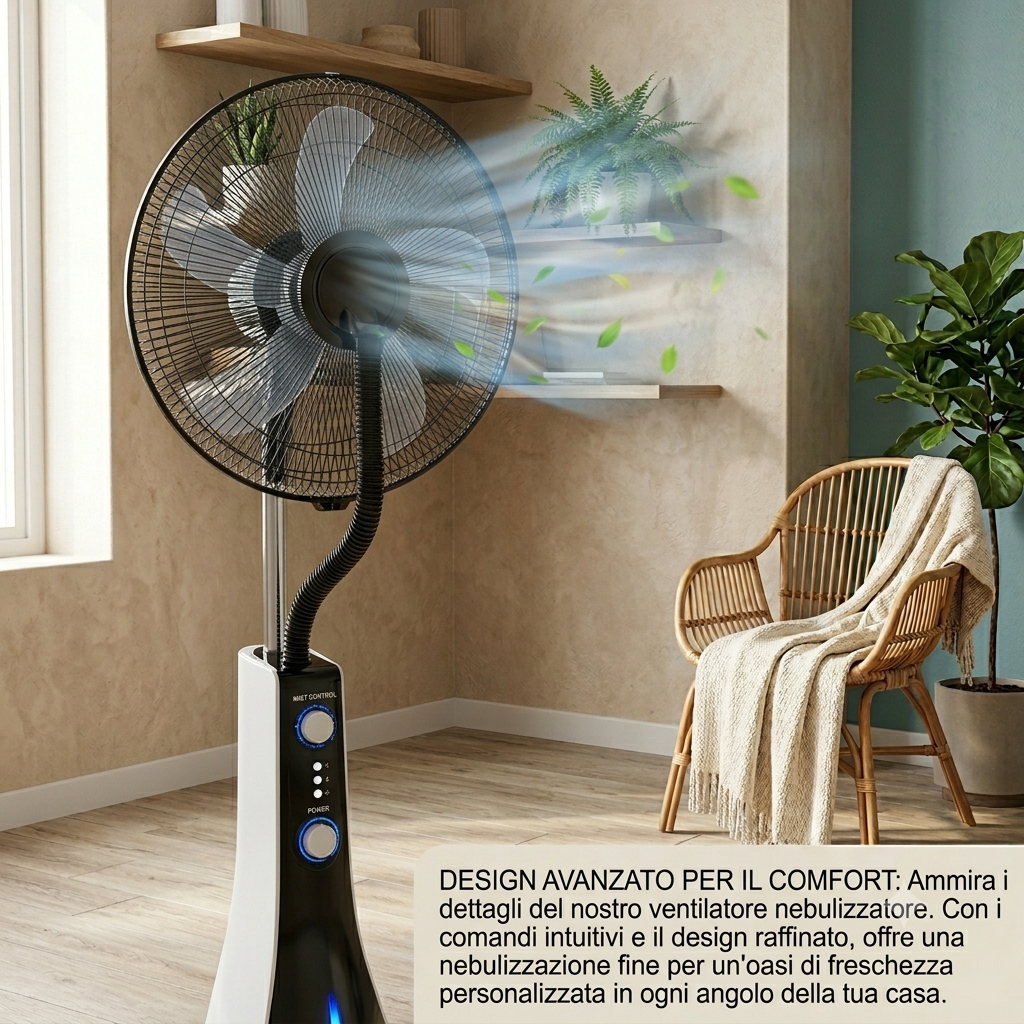 Ventilatore a Piantana con Nebulizzatore e Umidificatore, Serbatoio 3L, 3 Velocità, Timer e Telecomando
