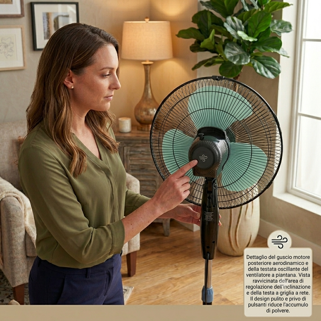 Ventilatore a Piantana 40cm - Altezza Regolabile, 3 Velocità, Oscillazione Automatica
