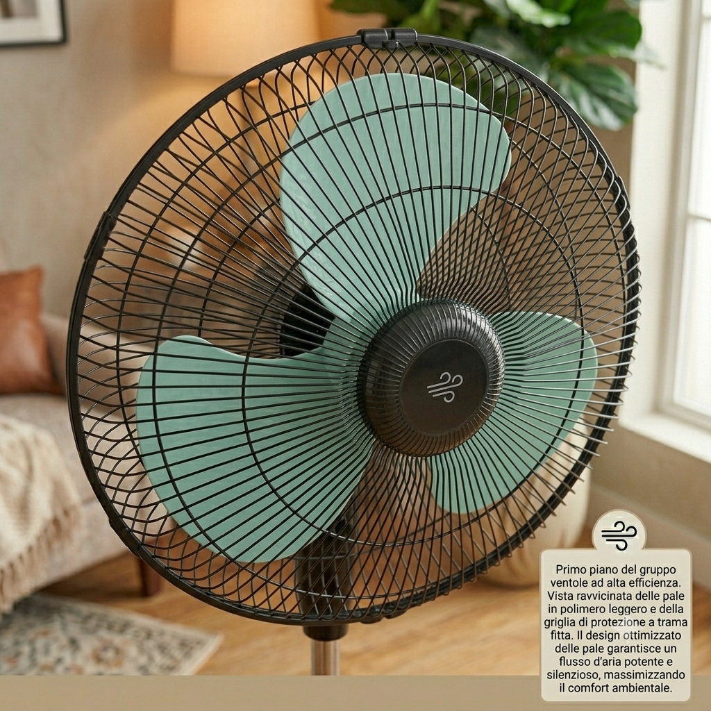 Ventilatore a Piantana 40cm - Altezza Regolabile, 3 Velocità, Oscillazione Automatica