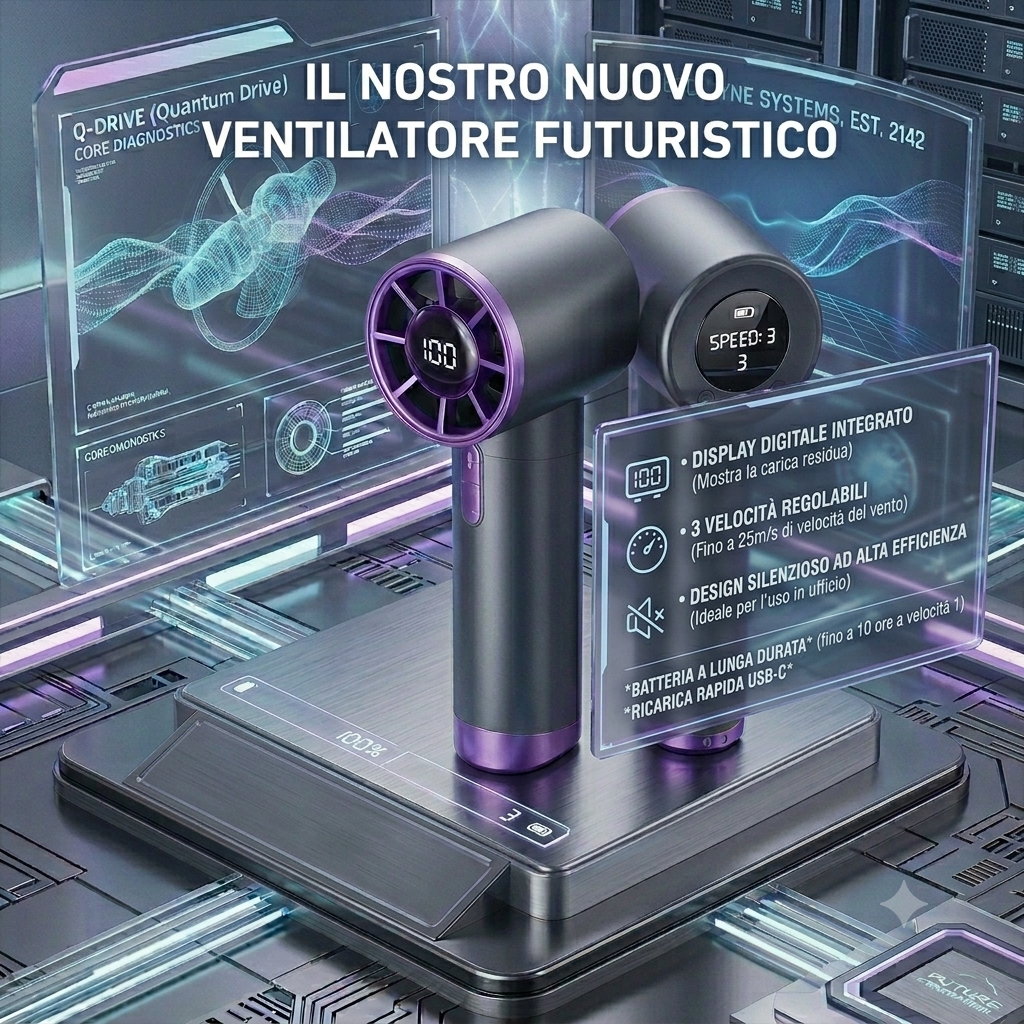 Mini Ventilatore Turbo Portatile con Display LED - 100 Velocità Regolabili, Batteria Alta Durata, Ricaricabile USB