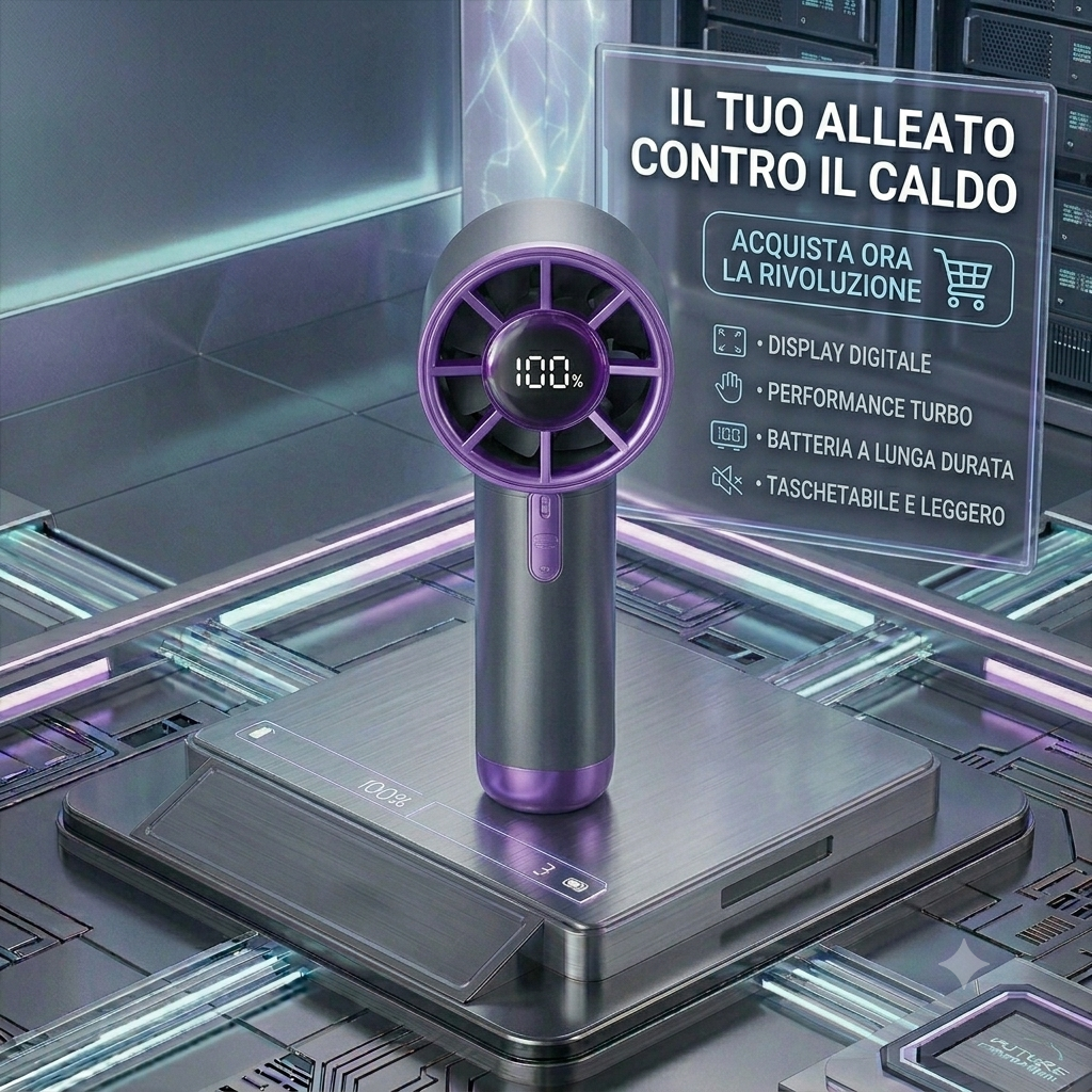 Mini Ventilatore Turbo Portatile con Display LED - 100 Velocità Regolabili, Batteria Alta Durata, Ricaricabile USB
