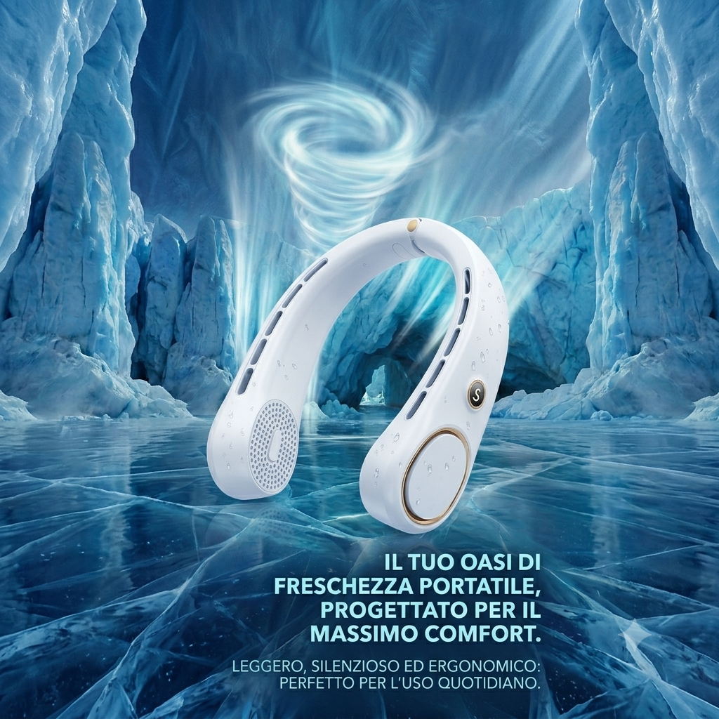 Ventilatore da Collo Pro Senza Pale - Raffreddamento 360°, USB Ricaricabile, Design Ergonomico - Blu Navy