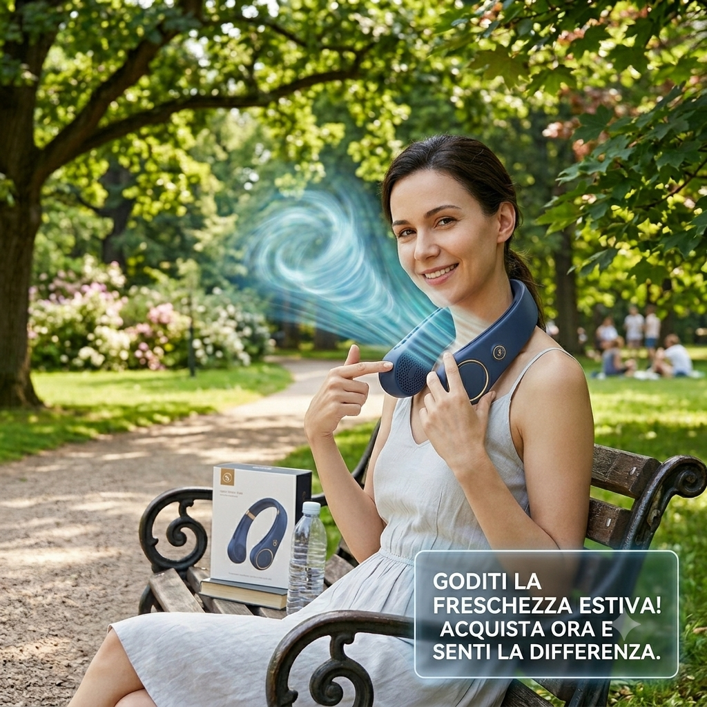 Ventilatore da Collo Pro Senza Pale - Raffreddamento 360°, USB Ricaricabile, Design Ergonomico - Blu Navy