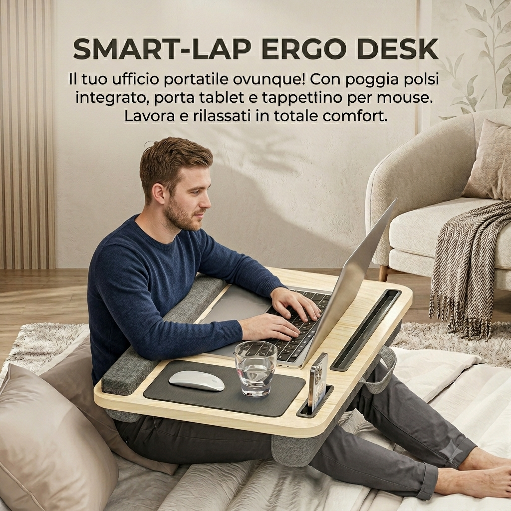 Supporto PC Portatile da Ginocchia con Tappetino Mouse e Porta Telefono