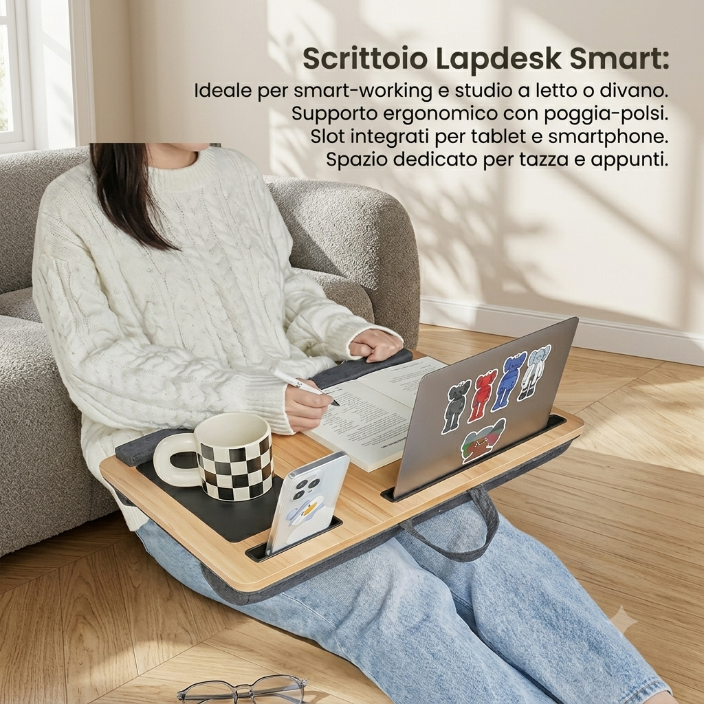Supporto PC Portatile da Ginocchia con Tappetino Mouse e Porta Telefono
