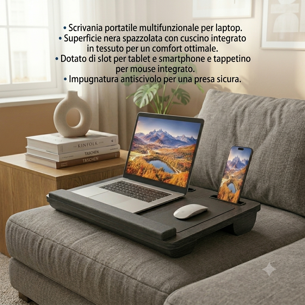 Supporto PC Portatile da Ginocchia con Tappetino Mouse e Porta Telefono