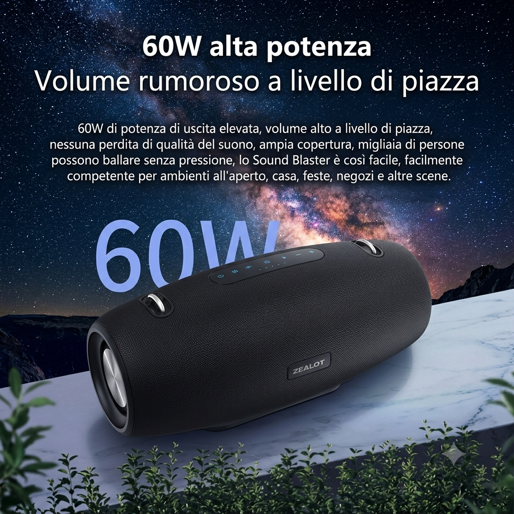 Altoparlante Bluetooth da 60W con Volume da Stadio