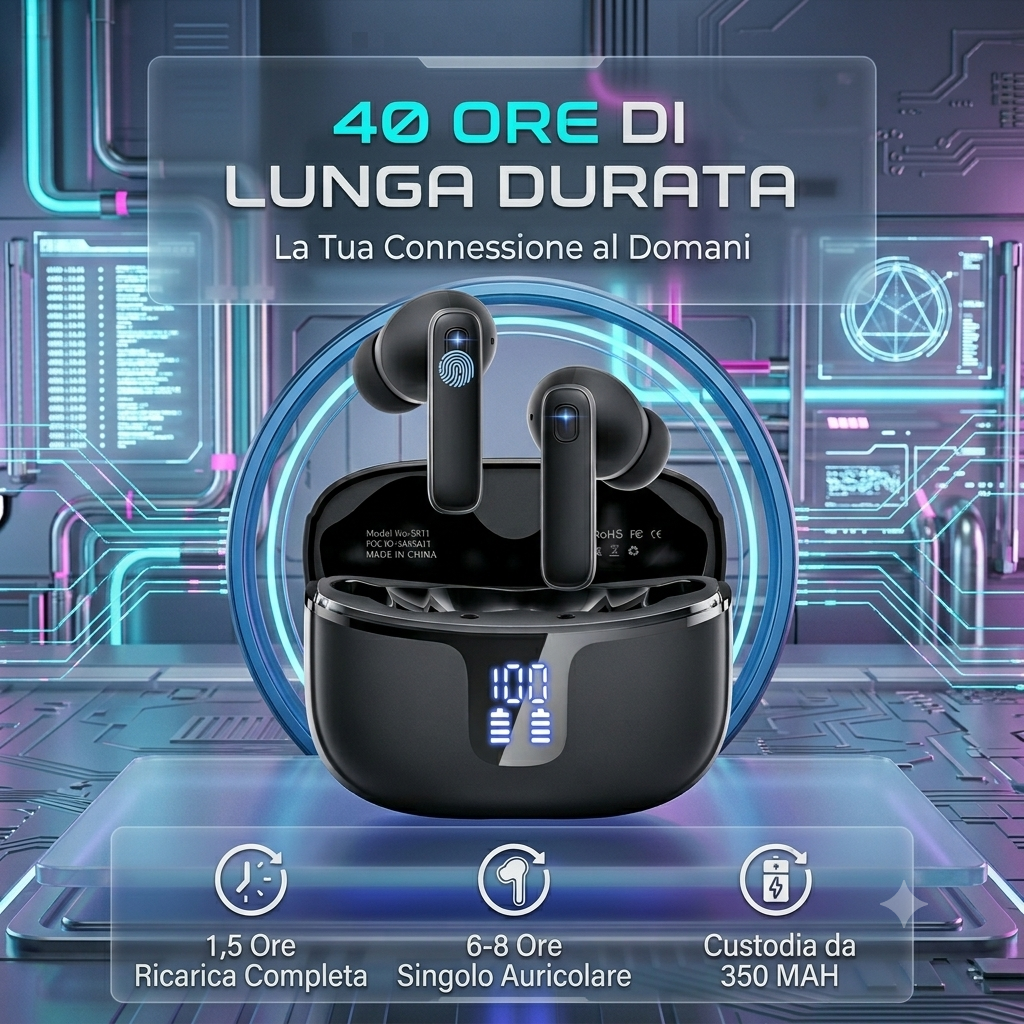 Auricolari Bluetooth 5.3 con Display LED Intelligente