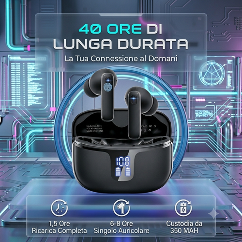 Auricolari Bluetooth 5.3 con Display LED Intelligente