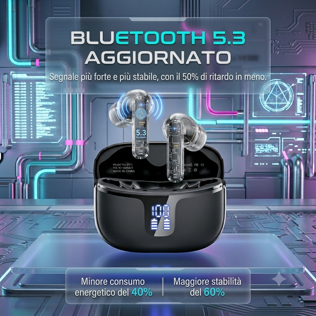 Auricolari Bluetooth 5.3 con Display LED Intelligente