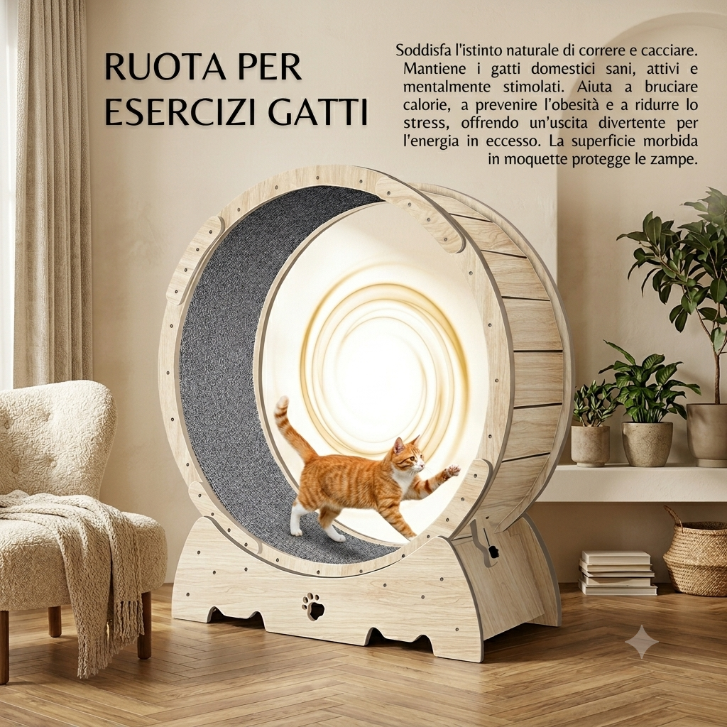 Ruota da Esercizio per Gatti Indoor – Anti-Stress e Fitness Felino