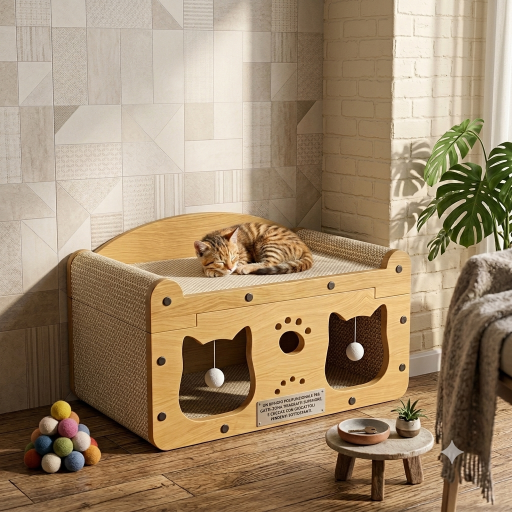 Divanetto per gatti con Tiragraffi zona Relax e Gioco
