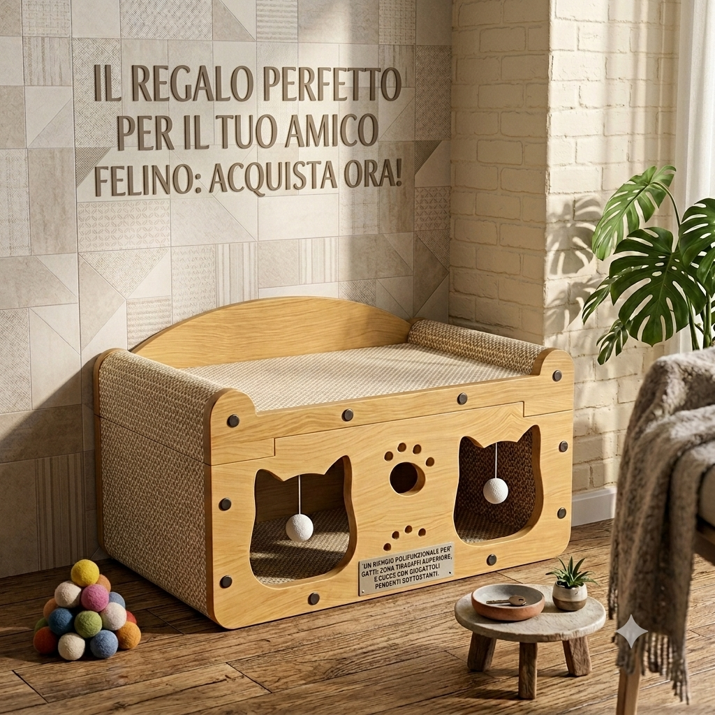 Divanetto per gatti con Tiragraffi zona Relax e Gioco