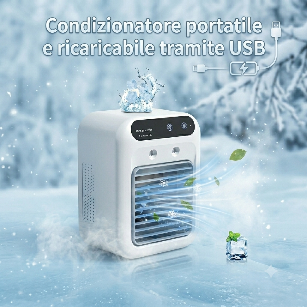 Condizionatore portatile e ricaricabile tramite USB