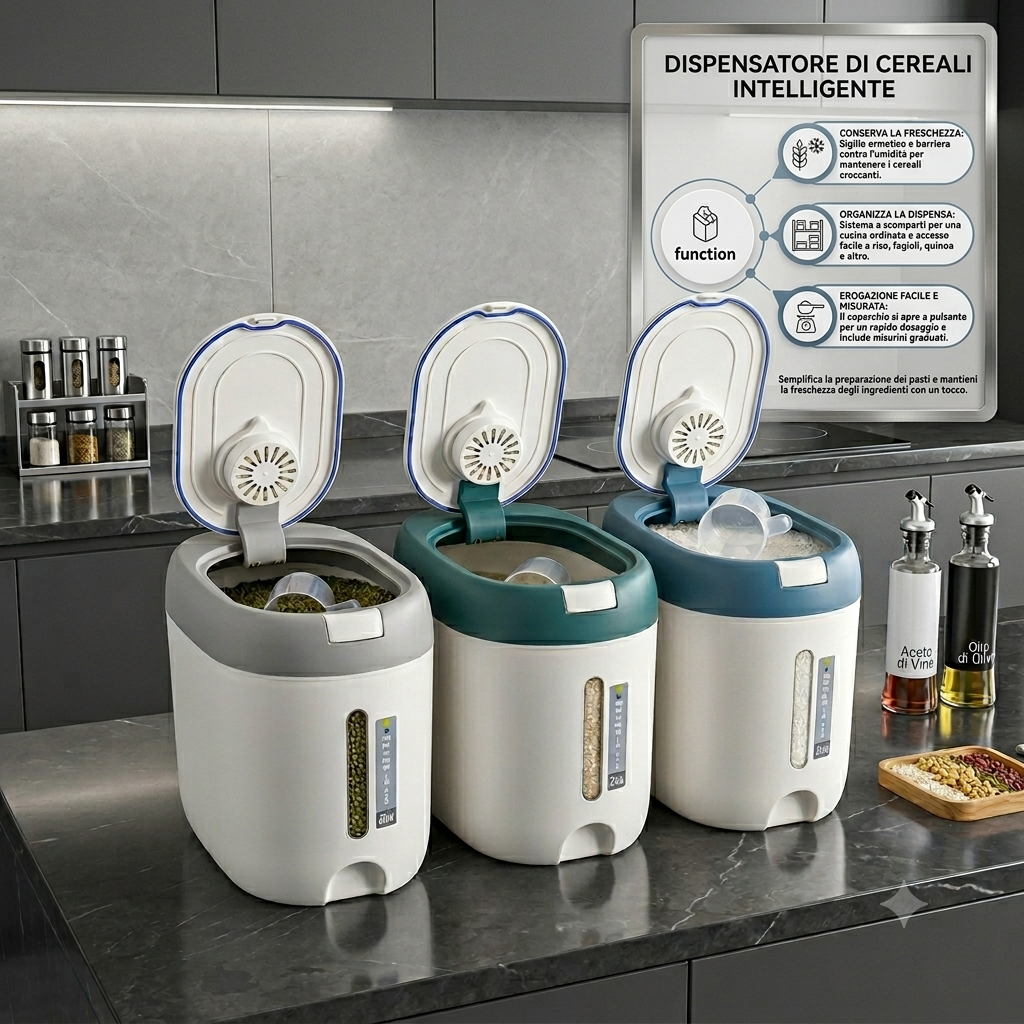 Dispencer per Riso da 5KG Organizer da Cucina e Contenitore per Alimenti.