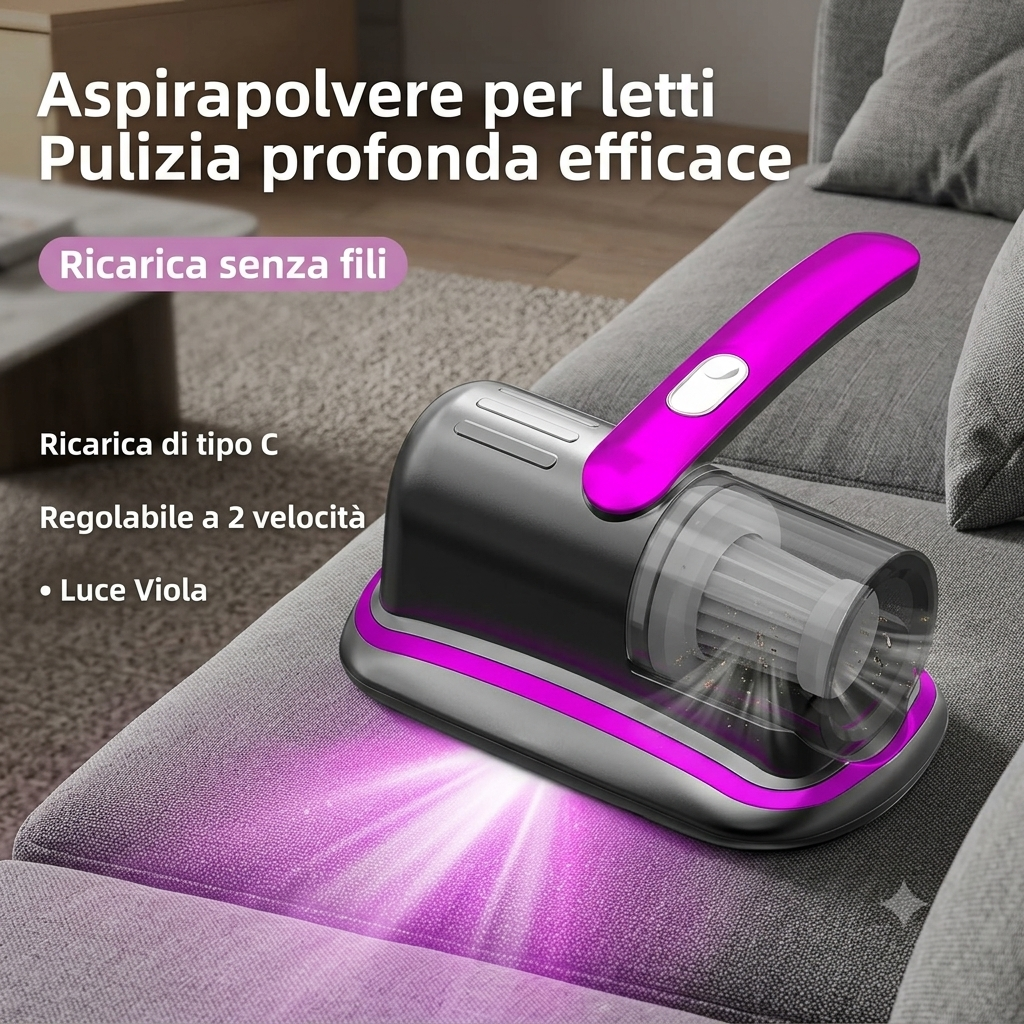 Aspirapolvere Portatile Senza Fili per Materassi con Luce UV-C