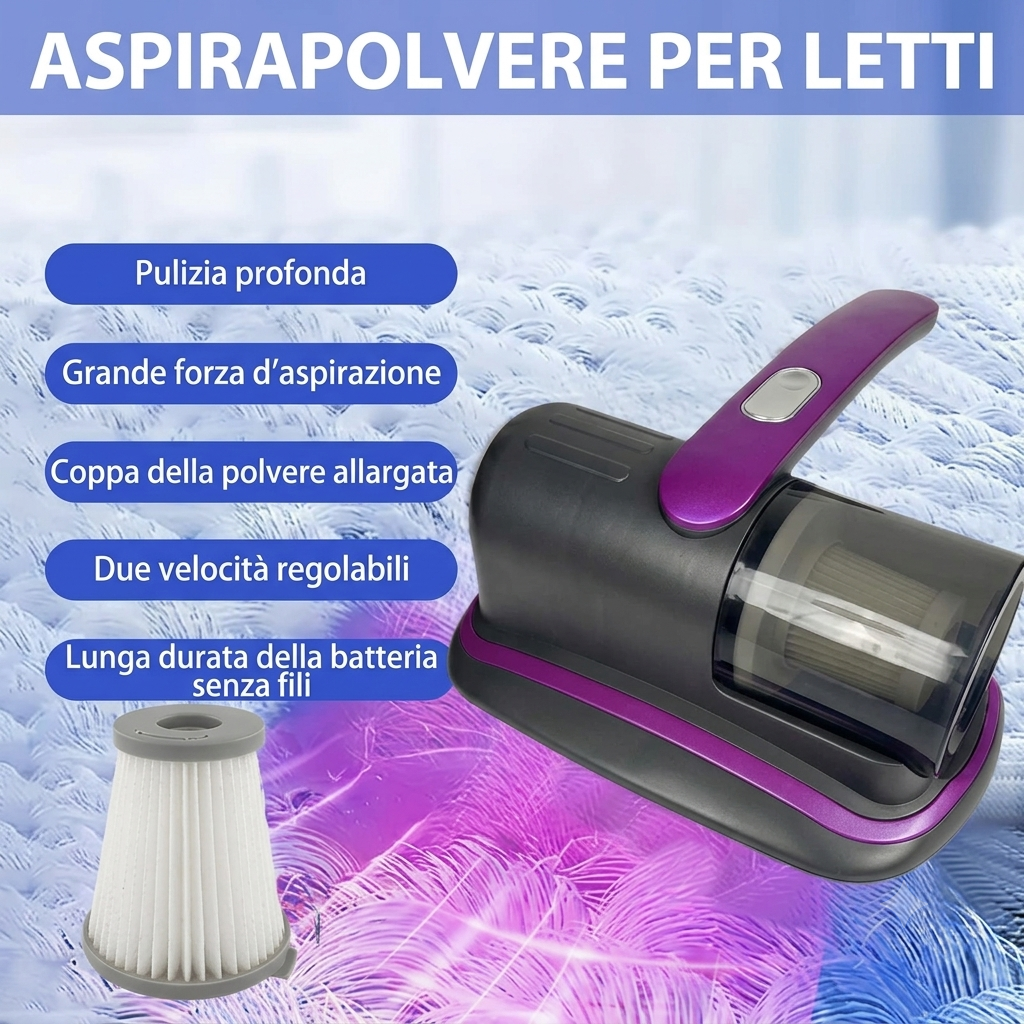 Aspirapolvere Portatile Senza Fili per Materassi con Luce UV-C