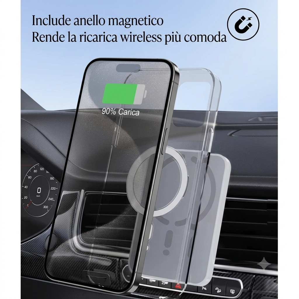 Caricabatterie wireless magnetico per auto -compatibile per iPhone 17, 16, 15, 14, 13, 12 Pro Max - Ricarica rapida"