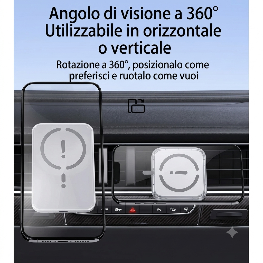 Caricabatterie wireless magnetico per auto -compatibile per iPhone 17, 16, 15, 14, 13, 12 Pro Max - Ricarica rapida"