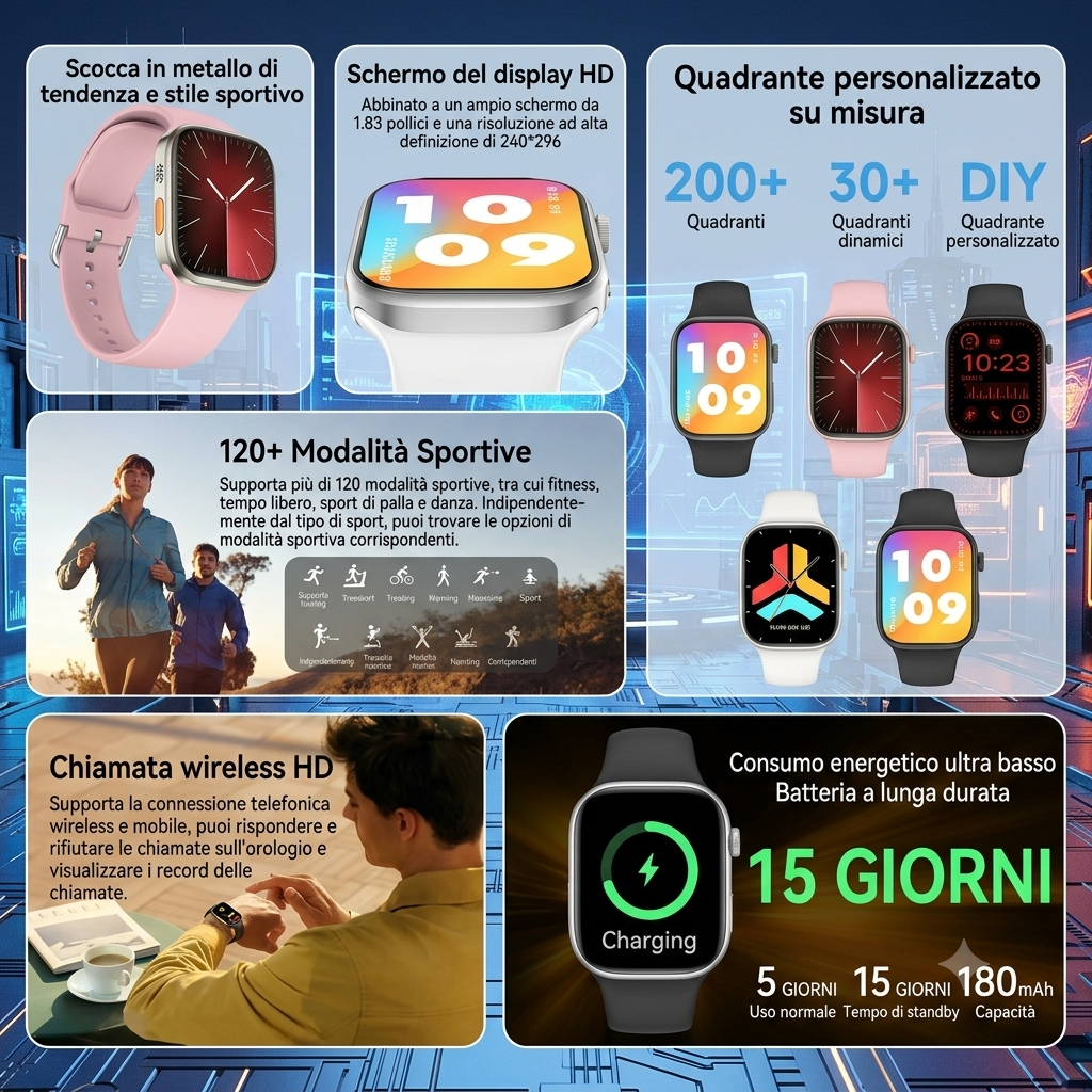 Nuovo Smartwatch con Schermo HD da 1,83 pollici - Monitoraggio del Sonno e della Salute, Chiamate Bluetooth e Modalità Multi-Sport