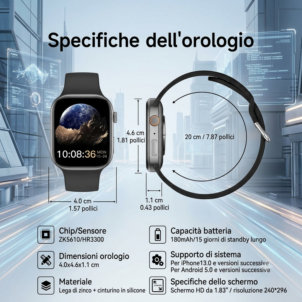 Nuovo Smartwatch con Schermo HD da 1,83 pollici - Monitoraggio del Sonno e della Salute, Chiamate Bluetooth e Modalità Multi-Sport