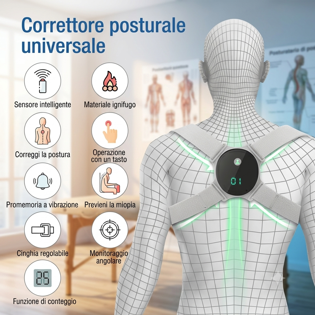 Correttore Posturale Intelligente con Sensore di Vibrazione e Display Digitale