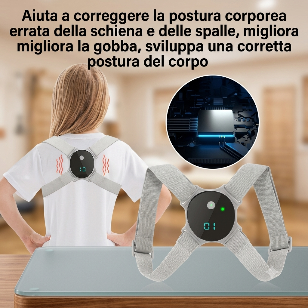 Correttore Posturale Intelligente con Sensore di Vibrazione e Display Digitale