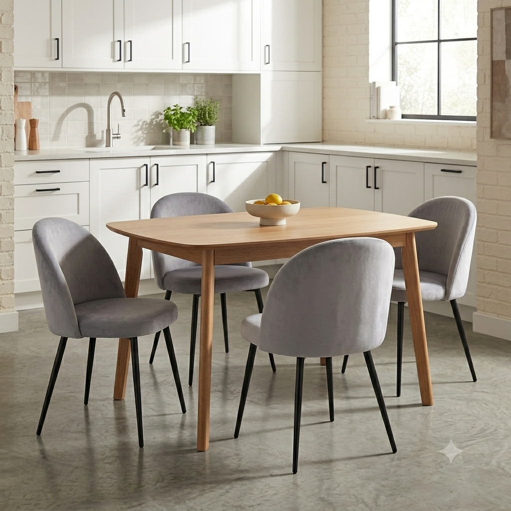 4er-Set Esszimmerstühle aus Samt, gepolstert, mit schwarzen Metallbeinen, Stühle mit Rückenlehne, Kaffeestühle.