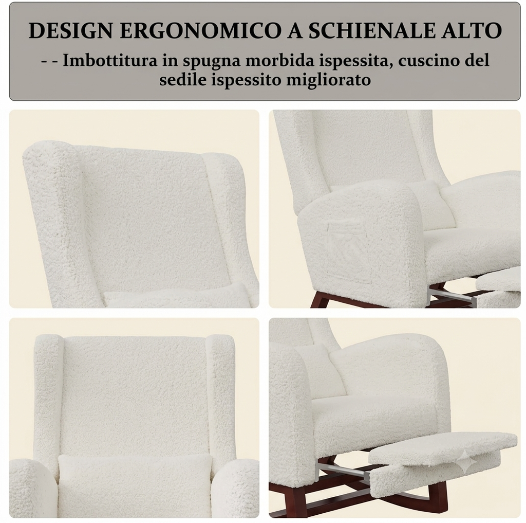 Poltrona a dondolo, con poggiapiedi, tessuto Teddy colore Beige