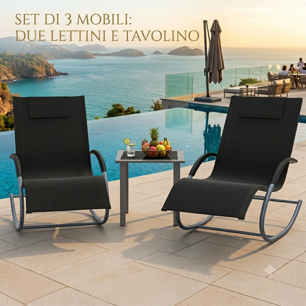 Due lettini a dondolo Realizzati in tessuto ad asciugatura rapida e struttura in ferro, ideali per piscina, patio, spiaggia o giardino