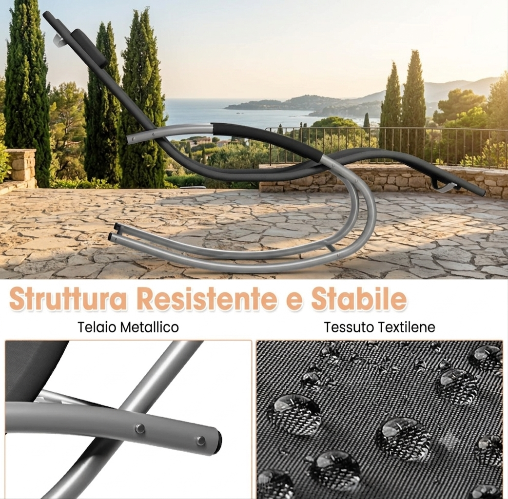 Due lettini a dondolo Realizzati in tessuto ad asciugatura rapida e struttura in ferro, ideali per piscina, patio, spiaggia o giardino