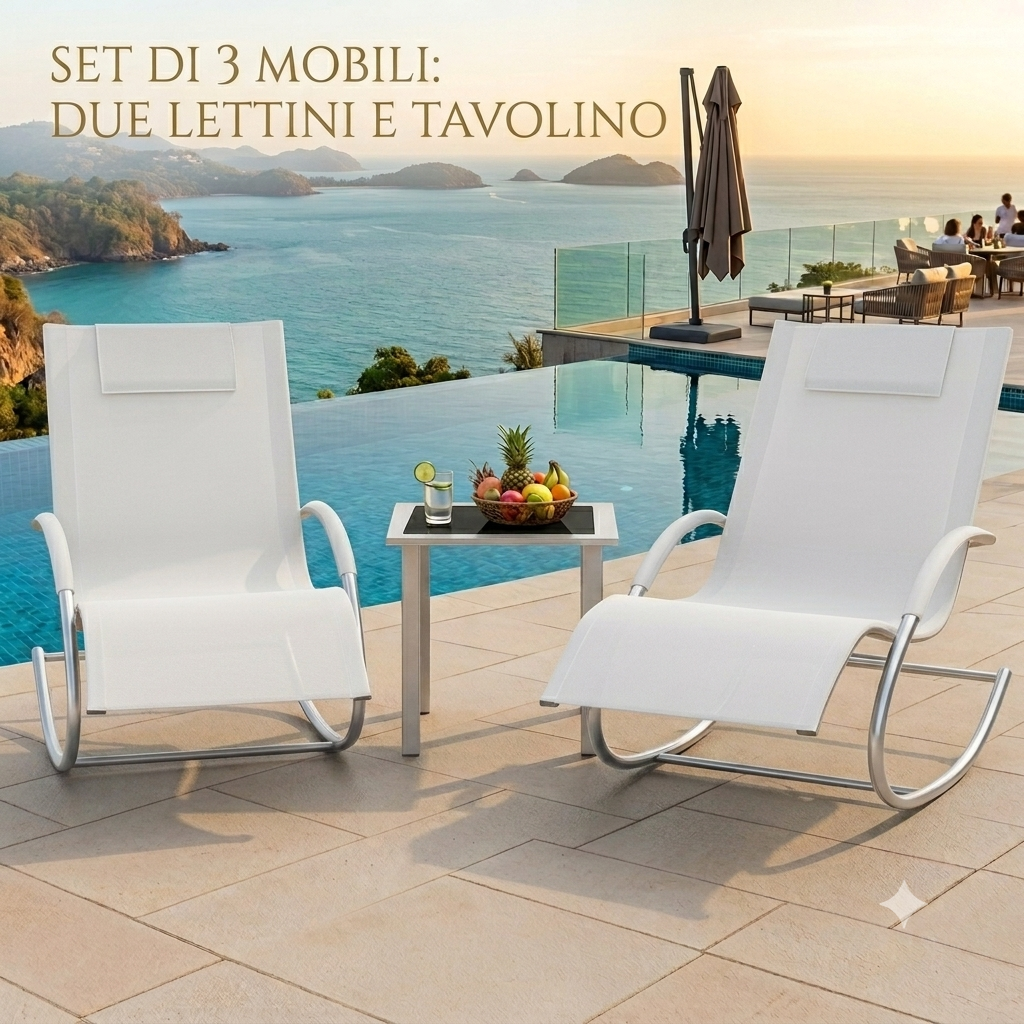 Due lettini a dondolo Realizzati in tessuto ad asciugatura rapida e struttura in ferro, ideali per piscina, patio, spiaggia o giardino