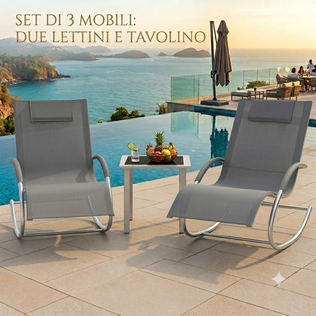 Due lettini a dondolo Realizzati in tessuto ad asciugatura rapida e struttura in ferro, ideali per piscina, patio, spiaggia o giardino