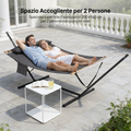 Amaca da giardino con struttura autoportante, con tasca laterale e cuscino per 2 persone, ideale per patio o balcone.