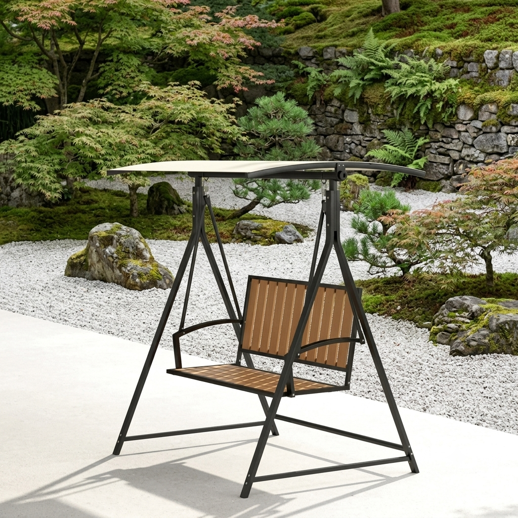 Altalena da giardino stile  Hollywood con tettuccio parasole regolabile, a 2 posti,  resistente alle intemperie fino a 240 kg, Nero.