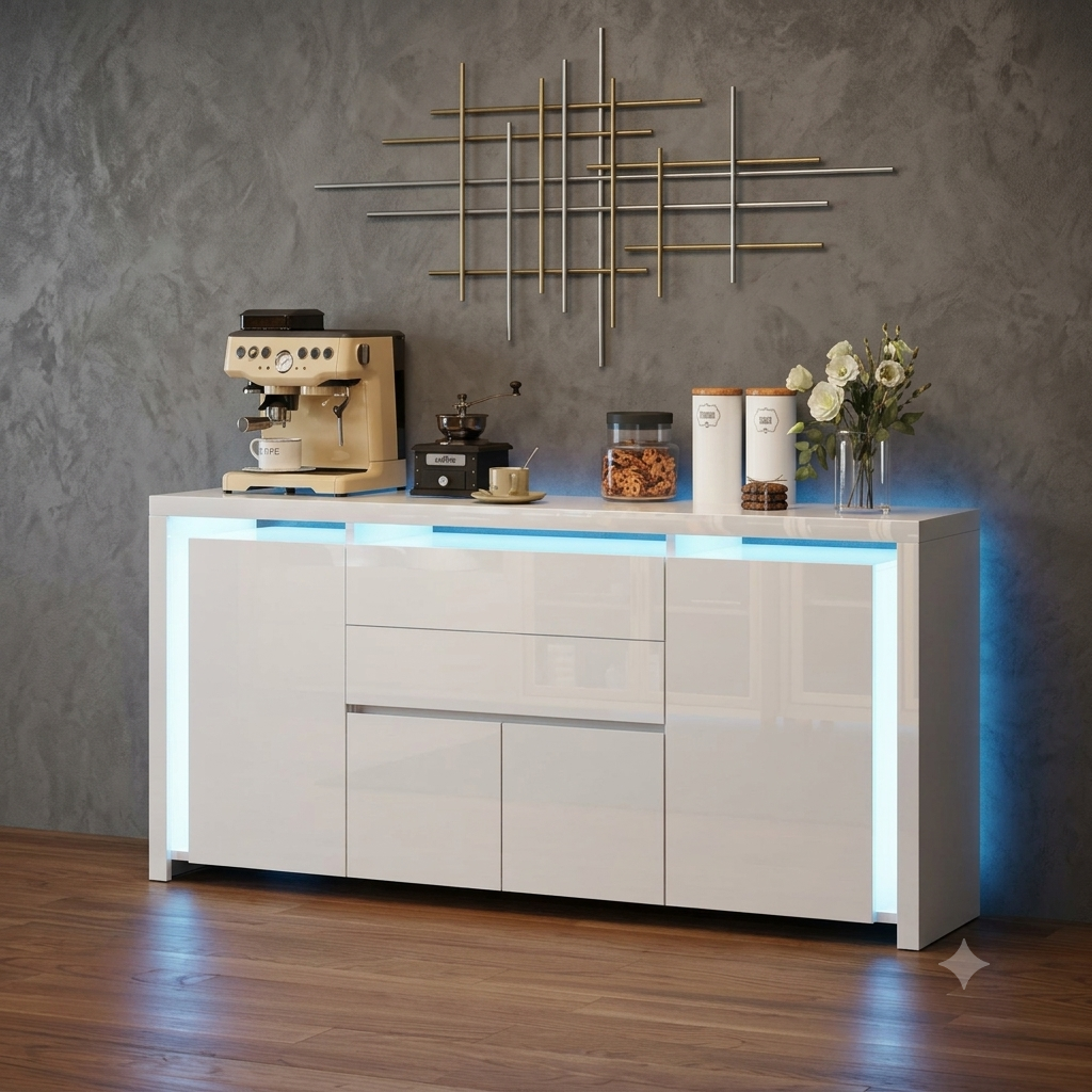 Credenza moderna di lusso con luci a led regolabili e 4 ante